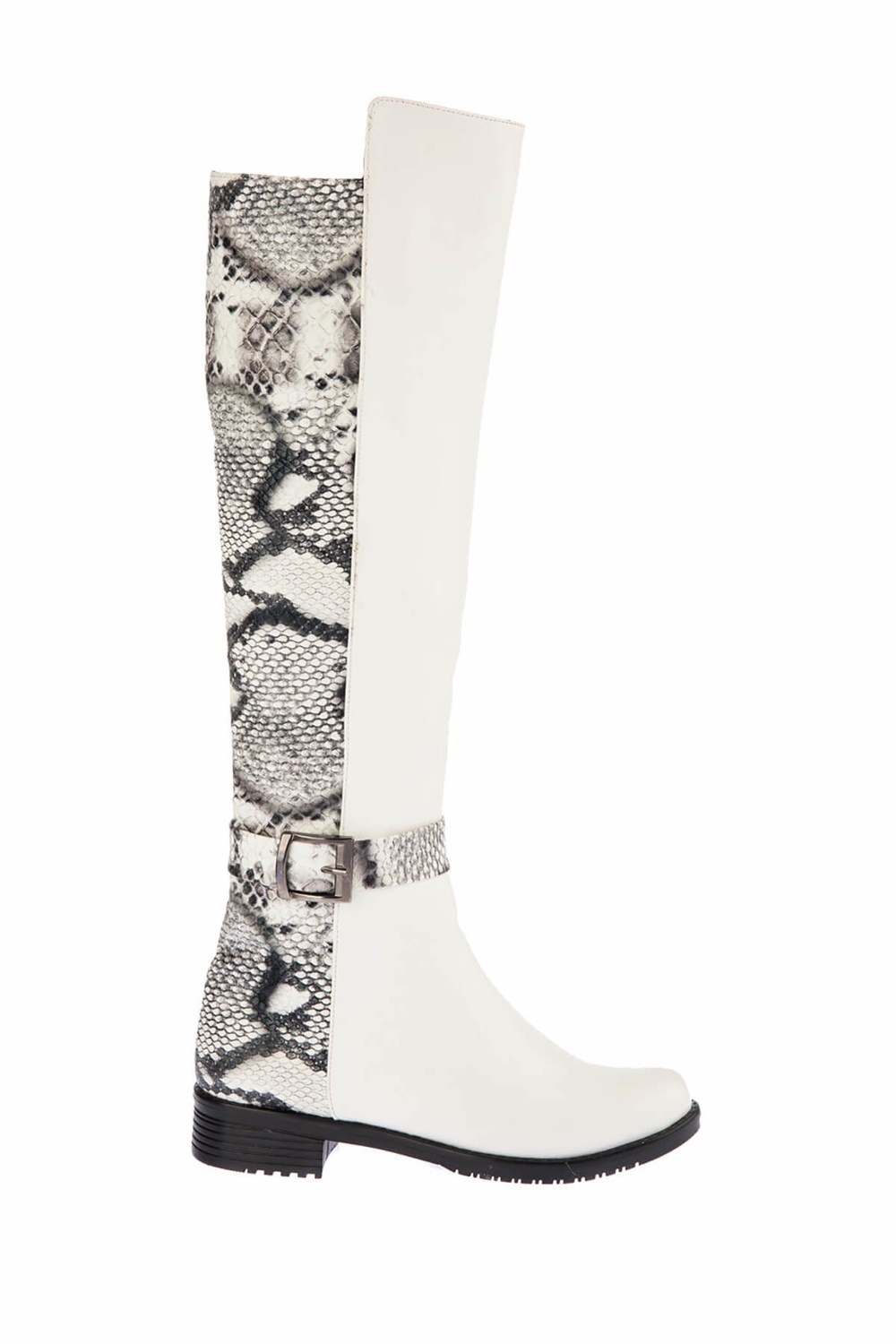 Fox Shoes Beyaz Siyah Yılan Kadın Çizme E726561809