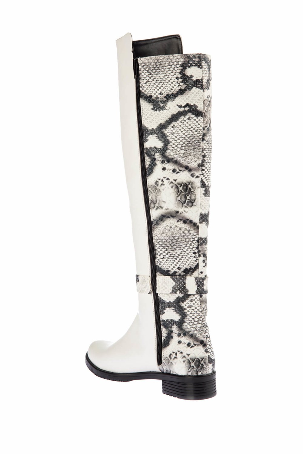 Fox Shoes Beyaz Siyah Yılan Kadın Çizme E726561809