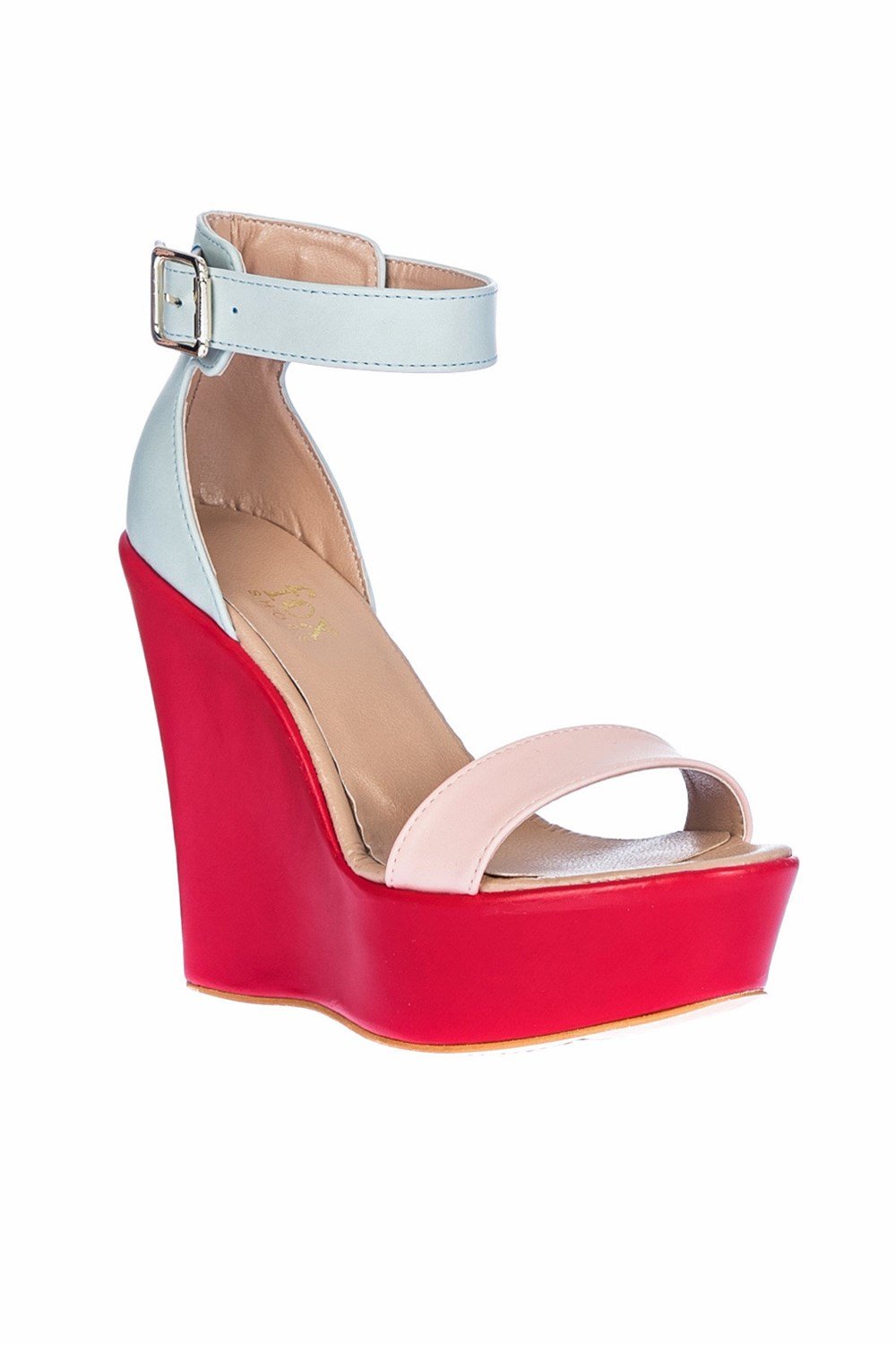 Fox Shoes Pudra/Mavi/Kırmızı Kadın Dolgu Topuklu Ayakkabı 9459608109