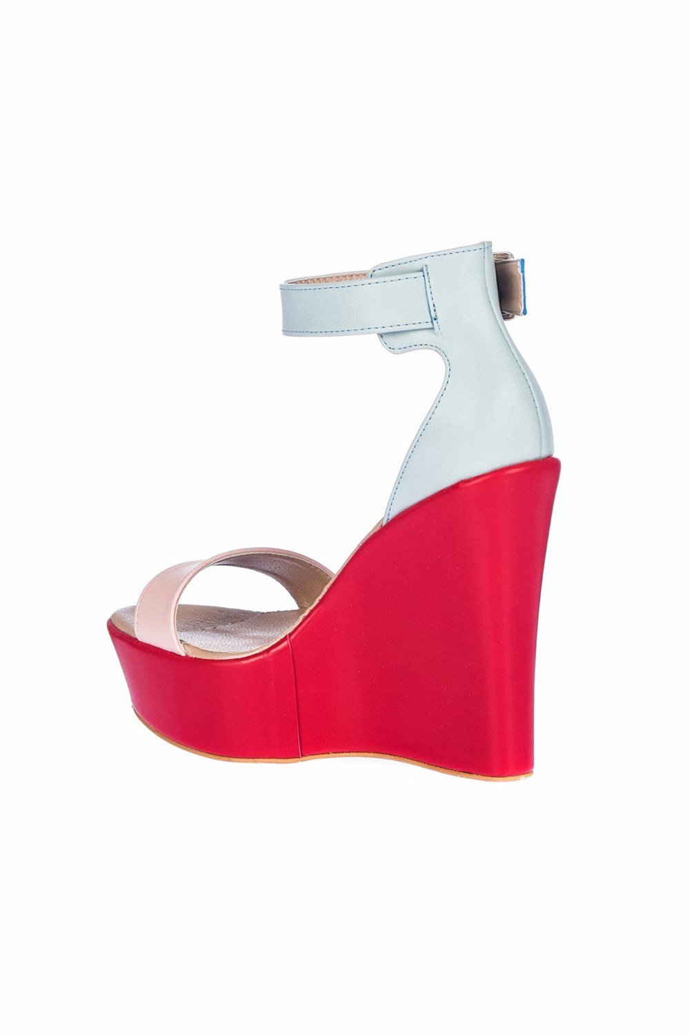 Fox Shoes Pudra/Mavi/Kırmızı Kadın Dolgu Topuklu Ayakkabı 9459608109