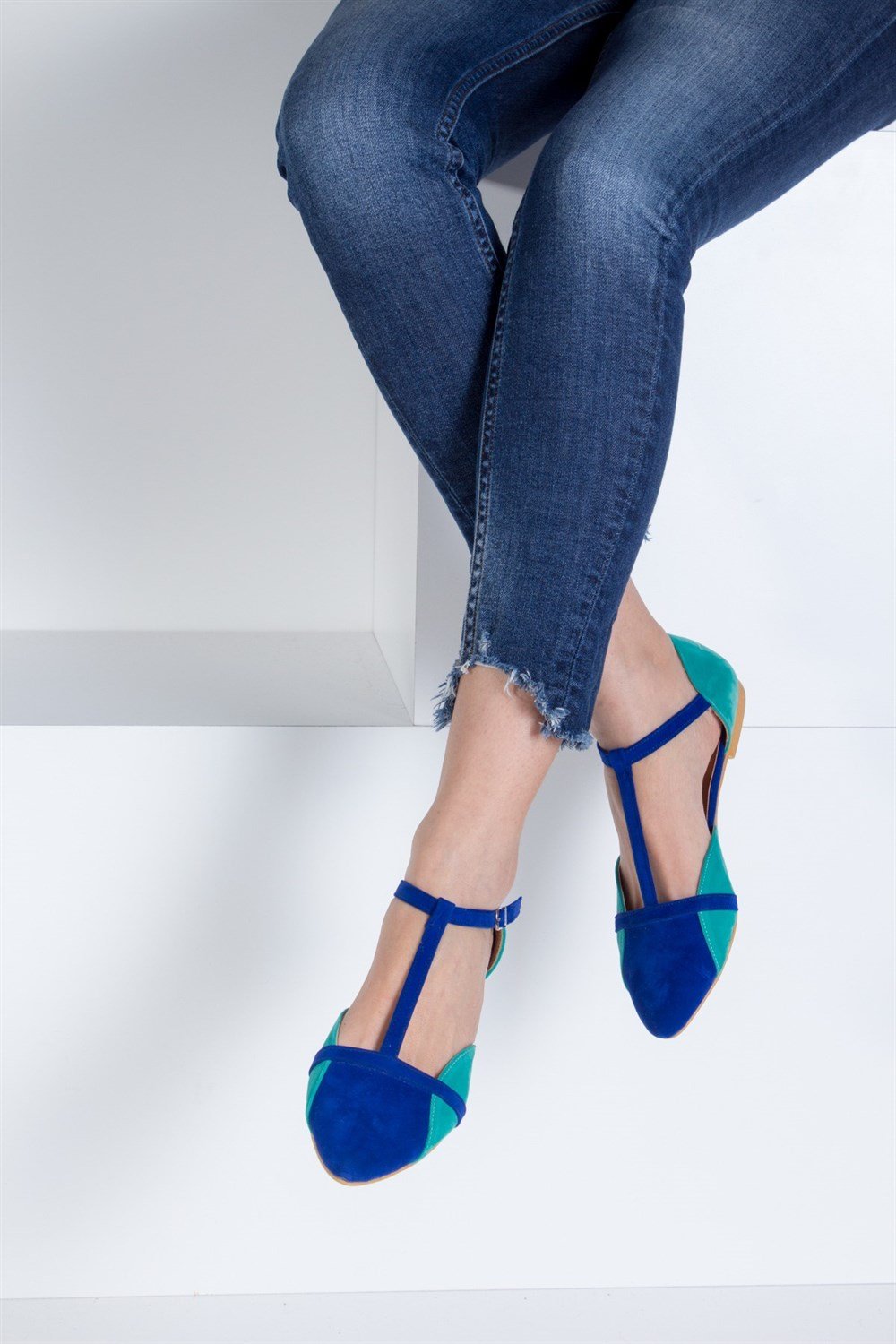 Fox Shoes Saks Mavi/Su Yeşili Kadın Babet B726881802