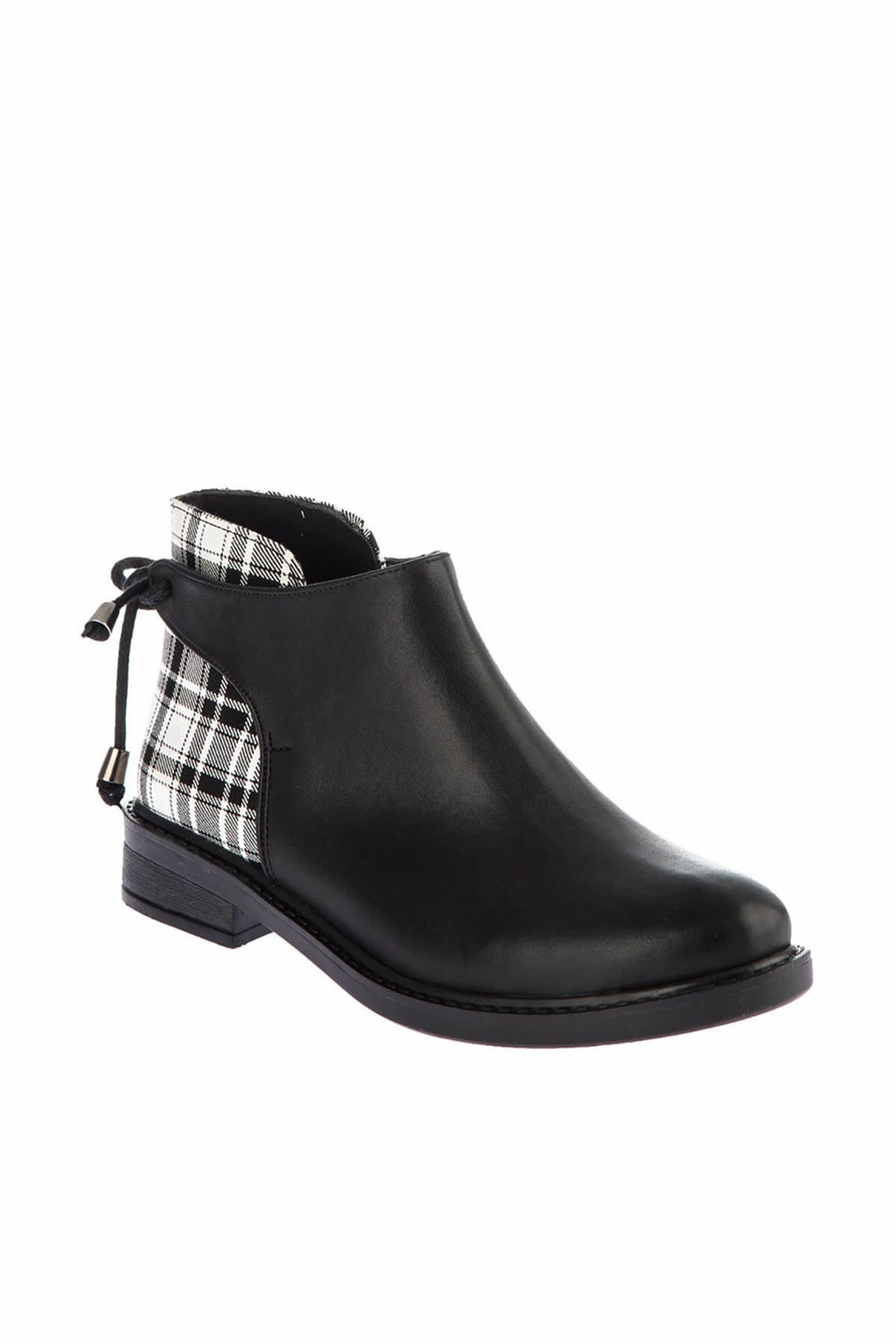 Fox Shoes Siyah Beyaz Ekose Suni Deri Kadın Bot E425011009