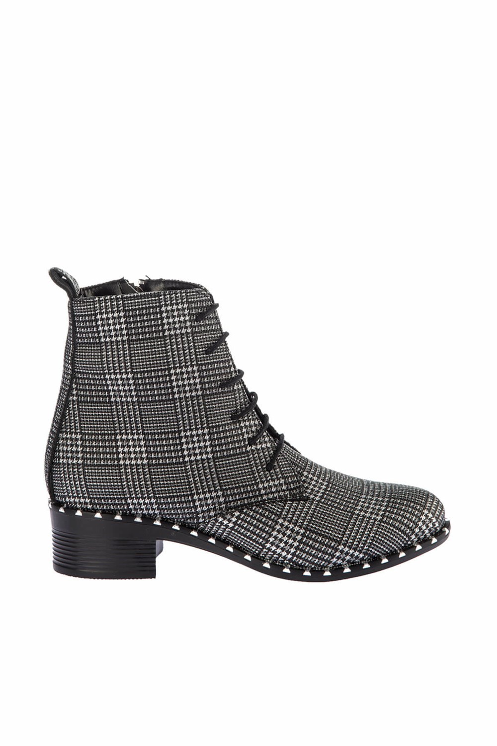 Fox Shoes Siyah Beyaz Ekose Suni Deri Kadın Bot E641054109