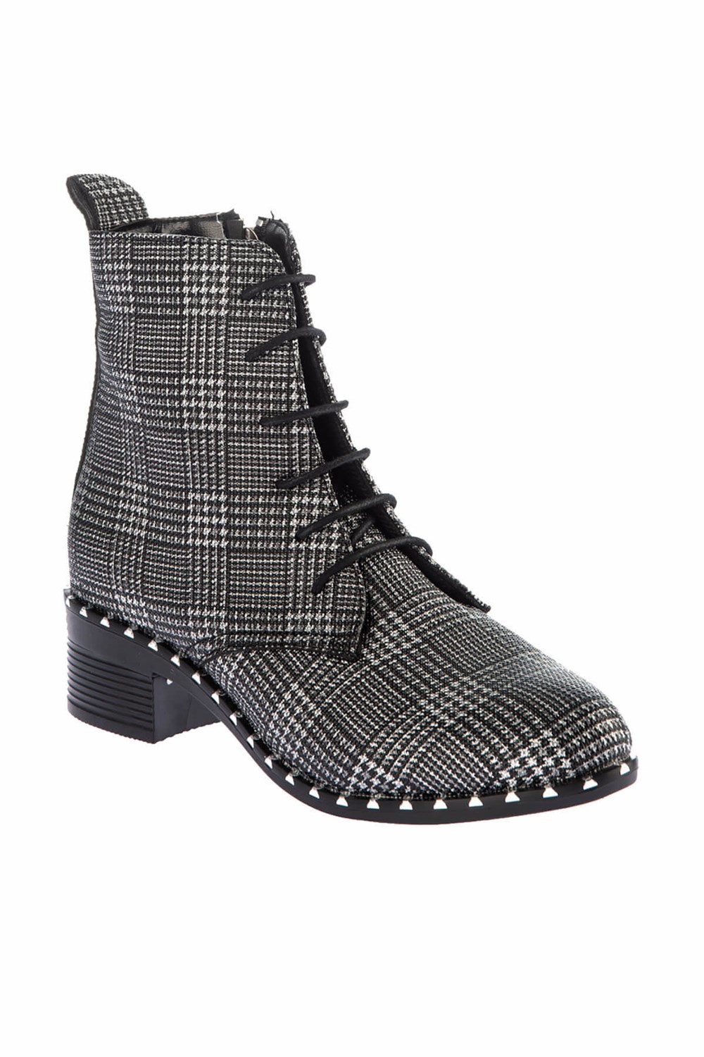 Fox Shoes Siyah Beyaz Ekose Suni Deri Kadın Bot E641054109