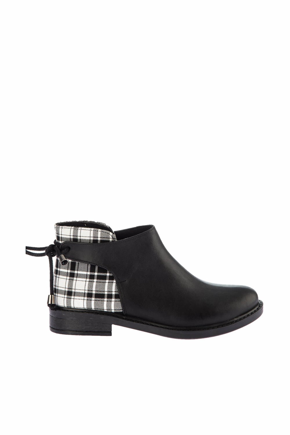 Fox Shoes Siyah Beyaz Ekose Suni Deri Kadın Bot E425011009