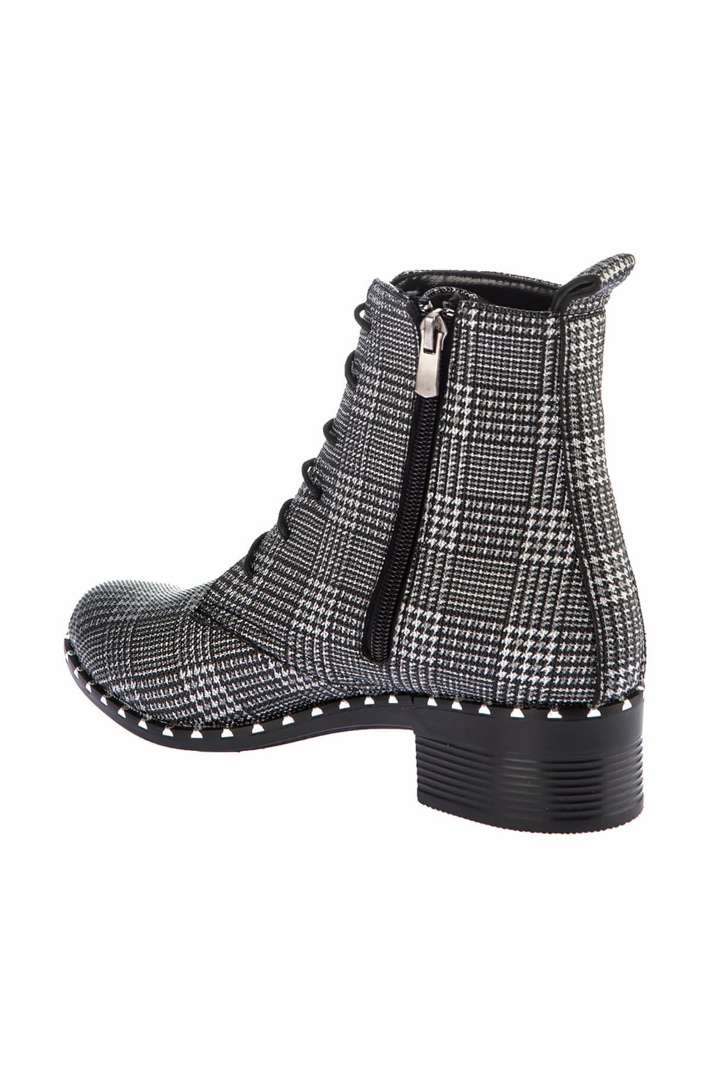 Fox Shoes Siyah Beyaz Ekose Suni Deri Kadın Bot E641054109