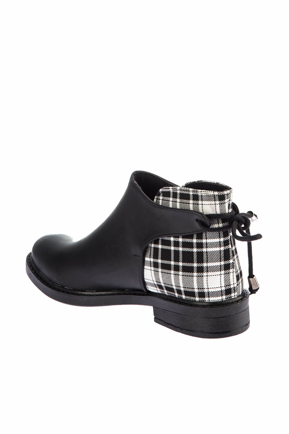 Fox Shoes Siyah Beyaz Ekose Suni Deri Kadın Bot E425011009