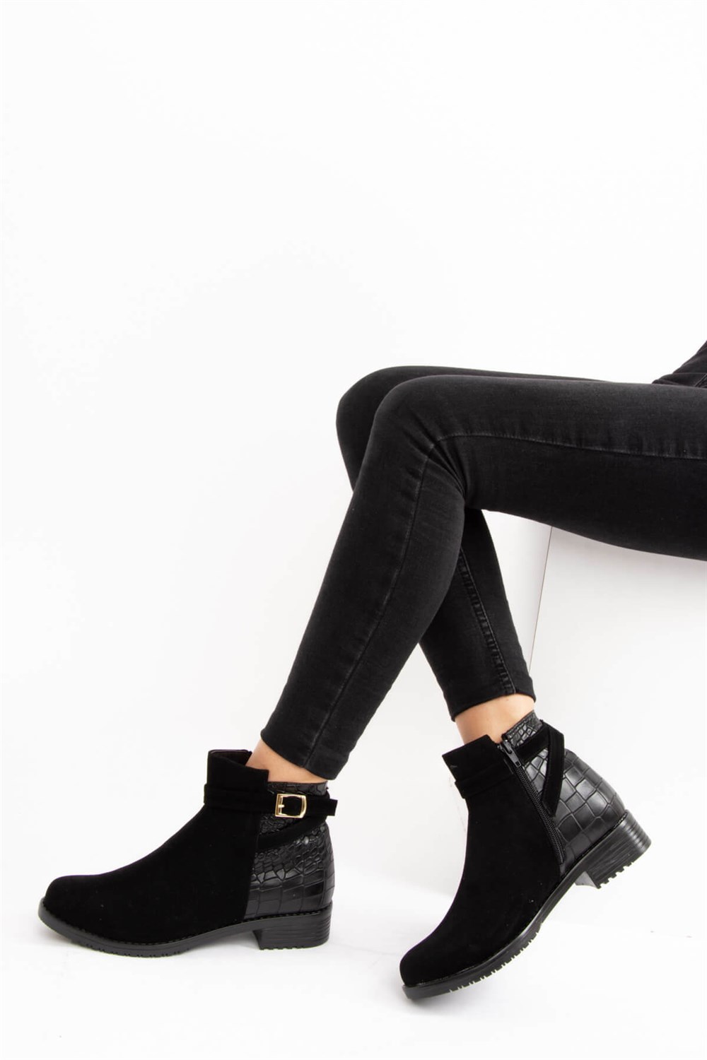 Fox Shoes Siyah Kroko Kadın Bot E726490002