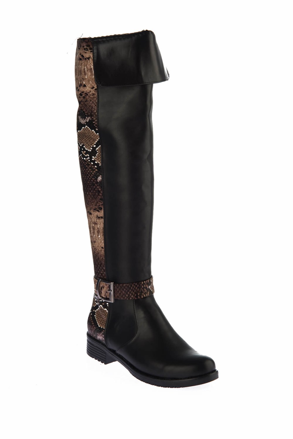 Fox Shoes Siyah Vizon Yılan Kadın Çizme E726561809