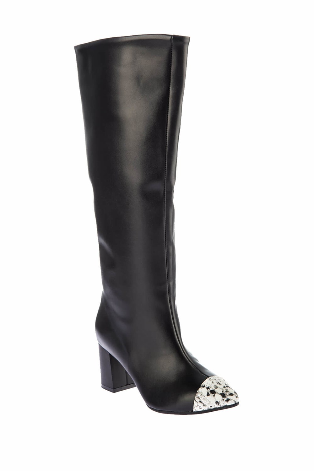 Fox Shoes Siyah/Bej Suni Deri Kadın Çizme E654045409