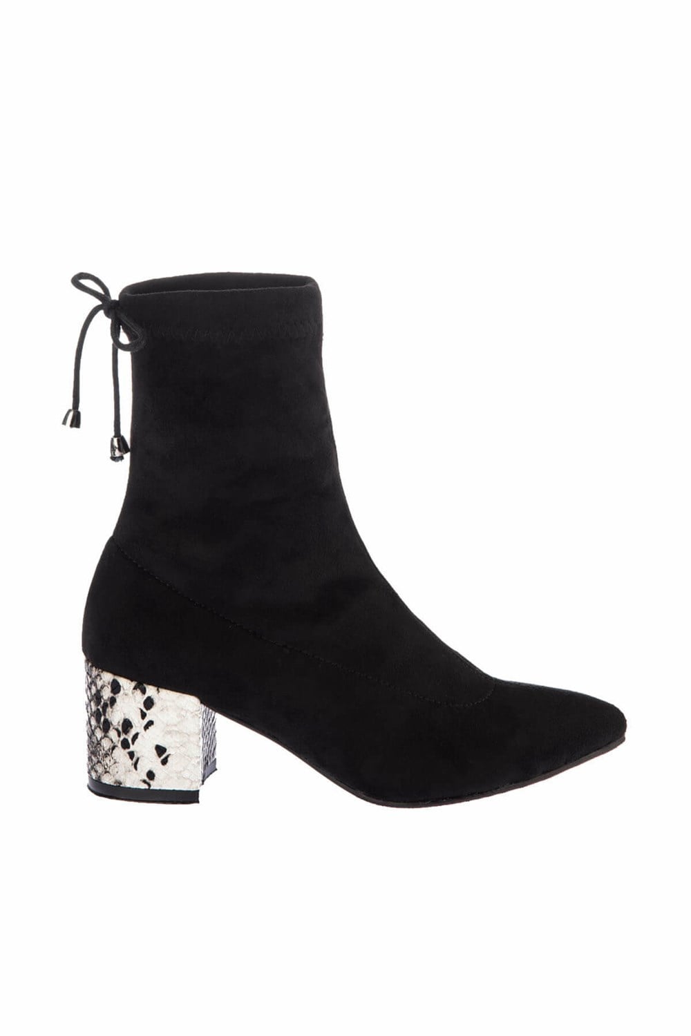 Fox Shoes Siyah/Beyaz Süet/Yılan Baskı Kadın Bot E737010036
