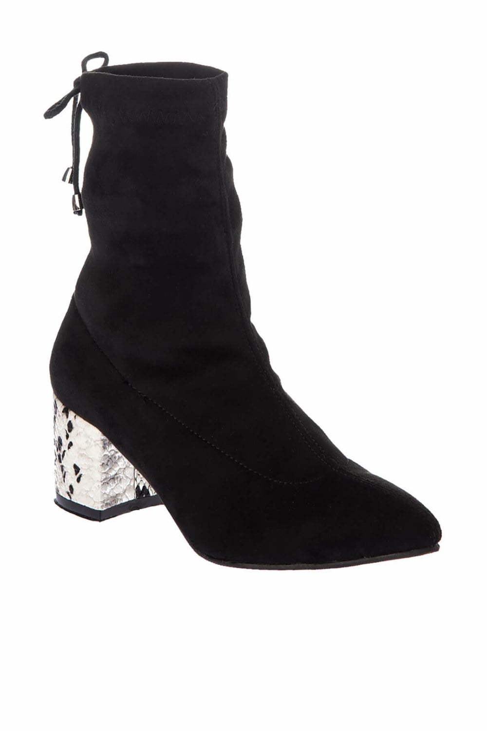 Fox Shoes Siyah/Beyaz Süet/Yılan Baskı Kadın Bot E737010036
