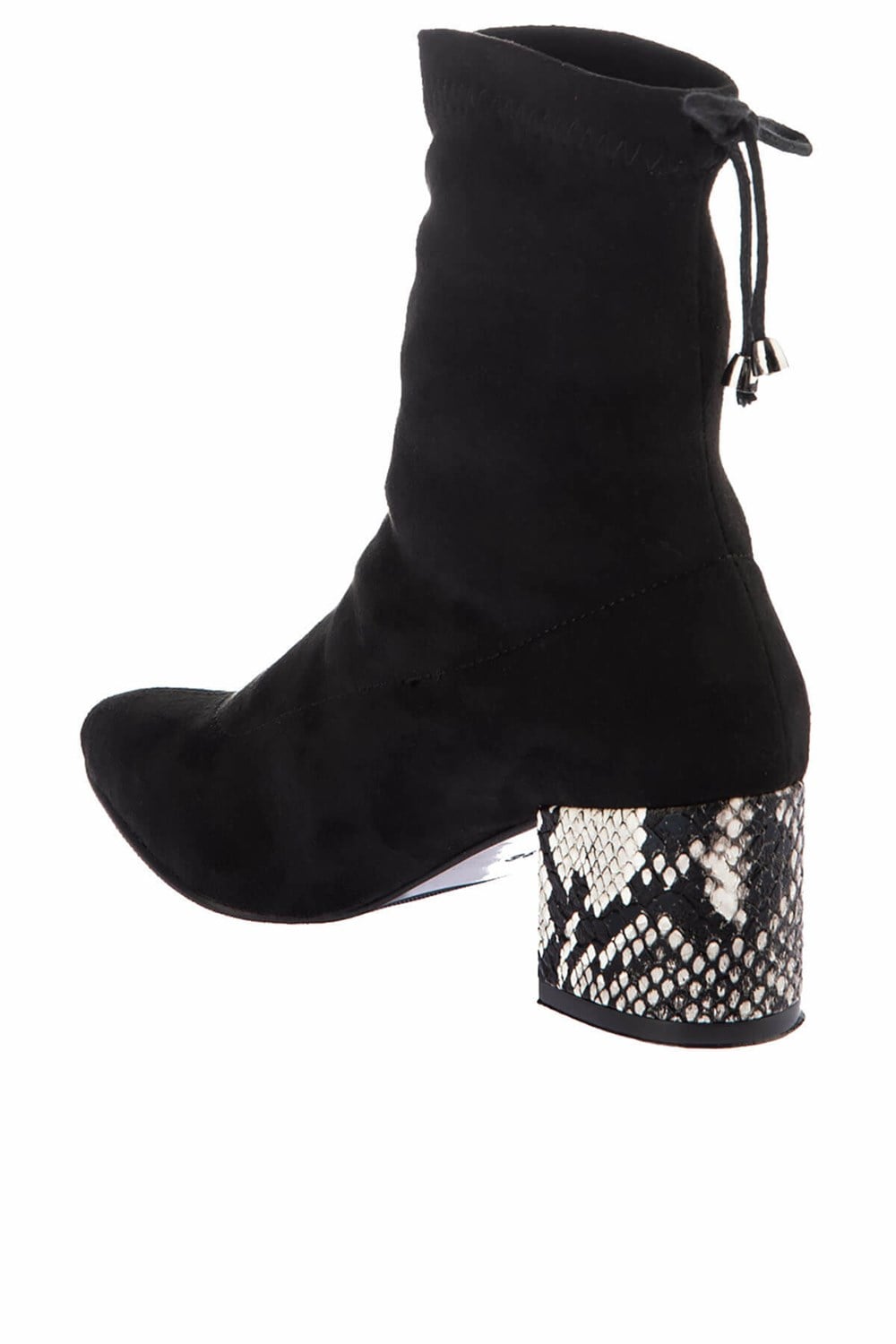 Fox Shoes Siyah/Beyaz Süet/Yılan Baskı Kadın Bot E737010036
