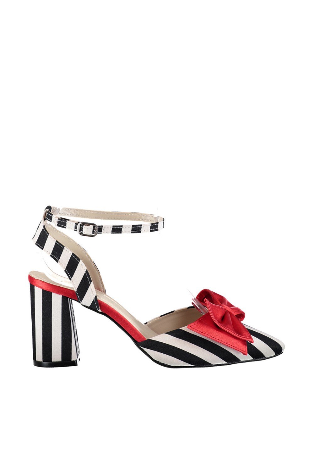 Fox Shoes Siyah/Beyaz/Kırmızı Kadın Topuklu Ayakkabı D654070704