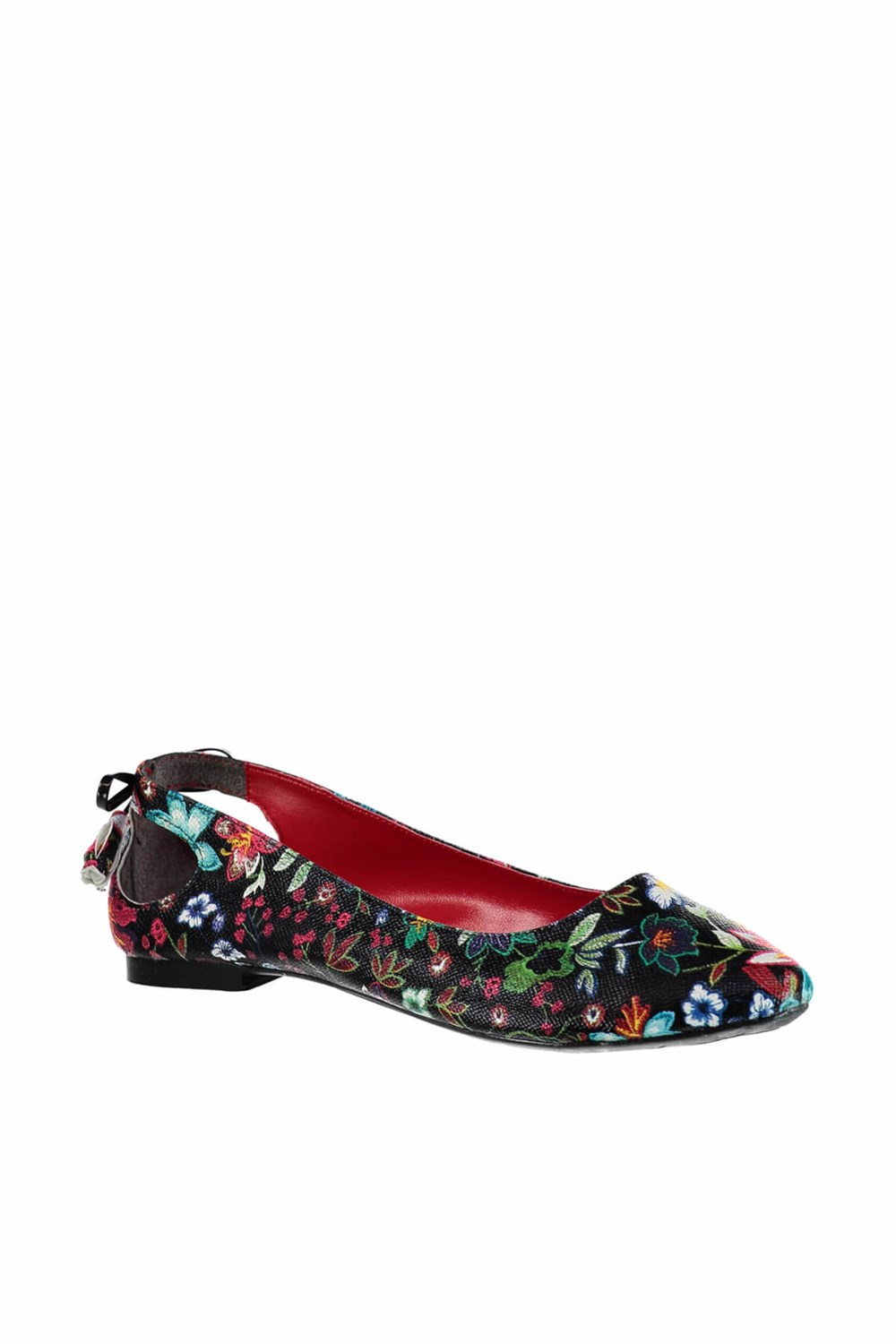 Fox Shoes Siyah/Kırmızı Kadın Babet B290080116