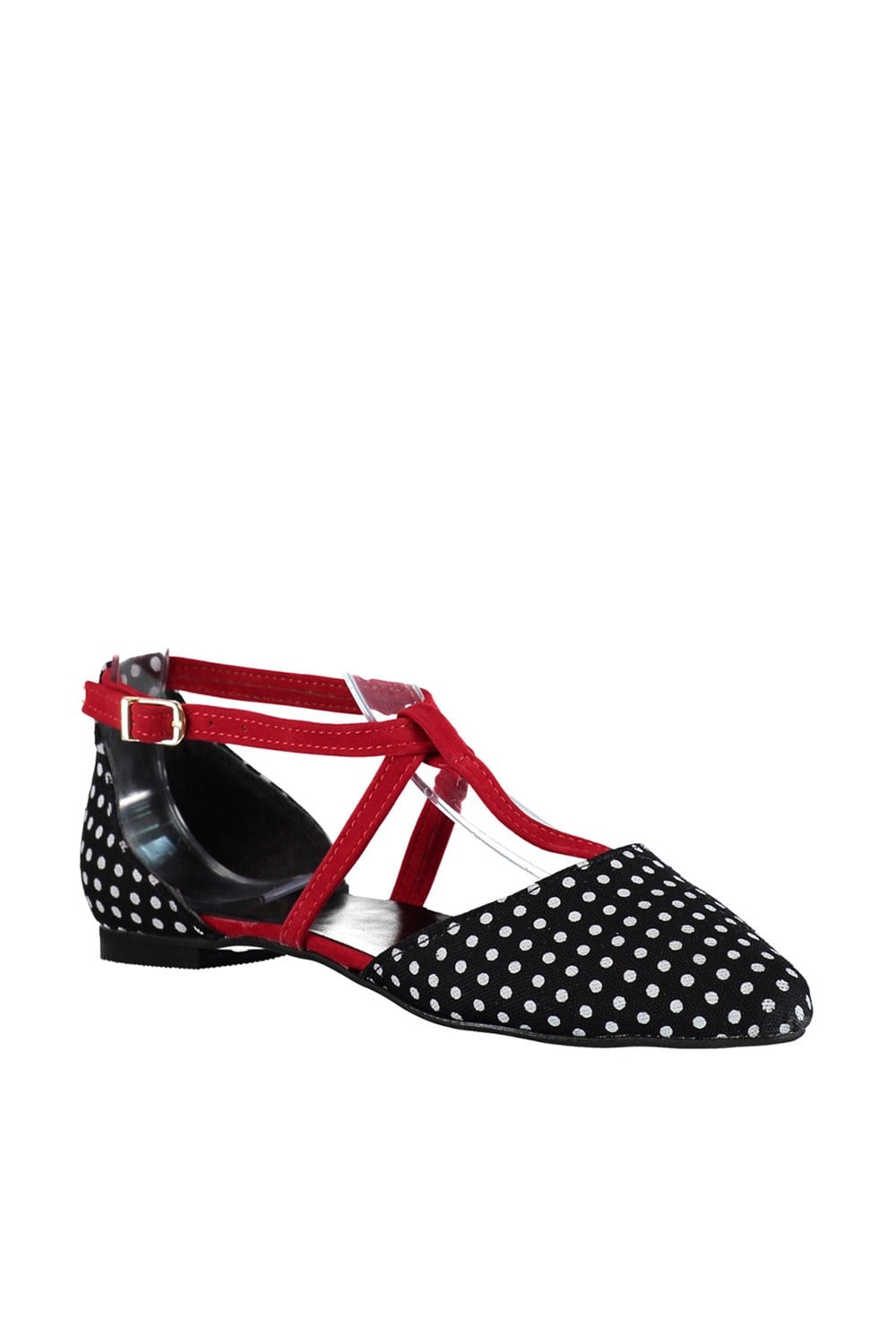 Fox Shoes Siyah/Kırmızı Kadın Babet D726537305