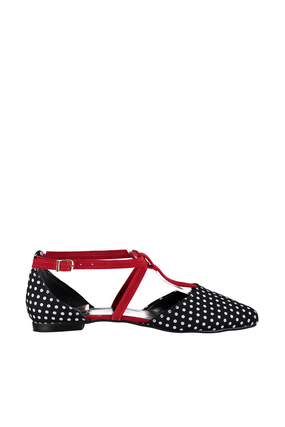 Fox Shoes Siyah/Kırmızı Kadın Babet D726537305
