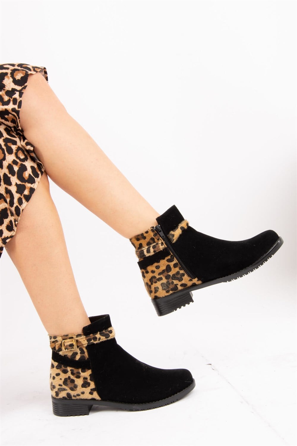 Fox Shoes Siyah/Leopar Kadın Bot E726350002
