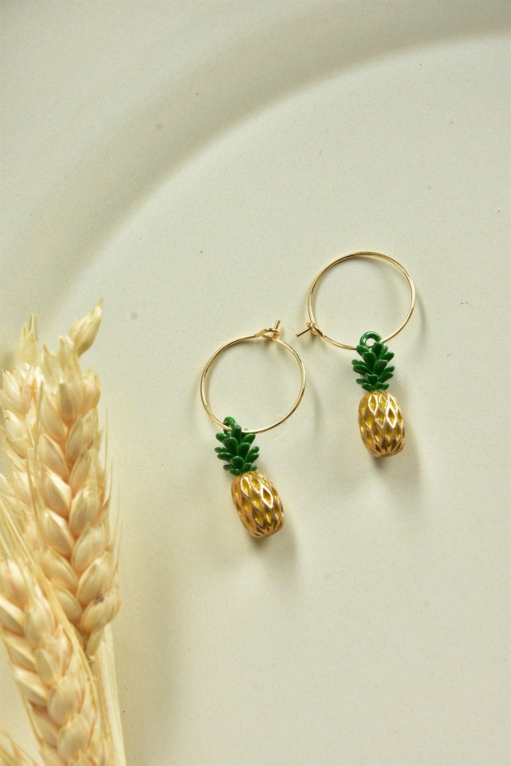 Gold Ananas Uçlu Sallantılı Küpe KA021221