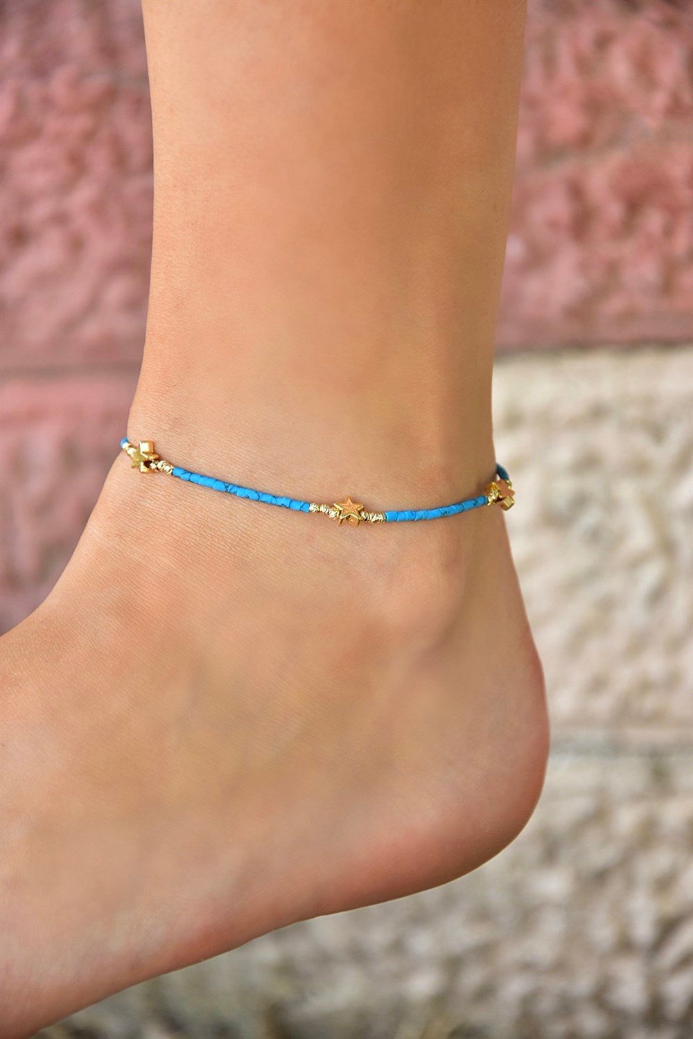 Gold Yıldız Uçlu Mavi Fimo Halhal KA071261