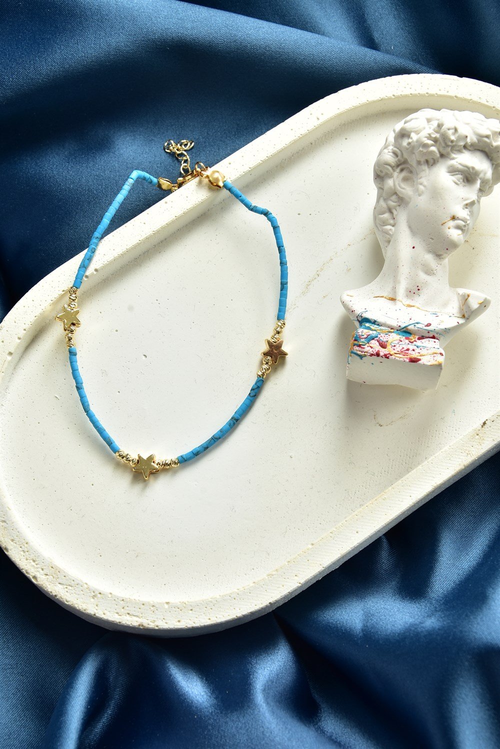 Gold Yıldız Uçlu Mavi Fimo Halhal KA071261