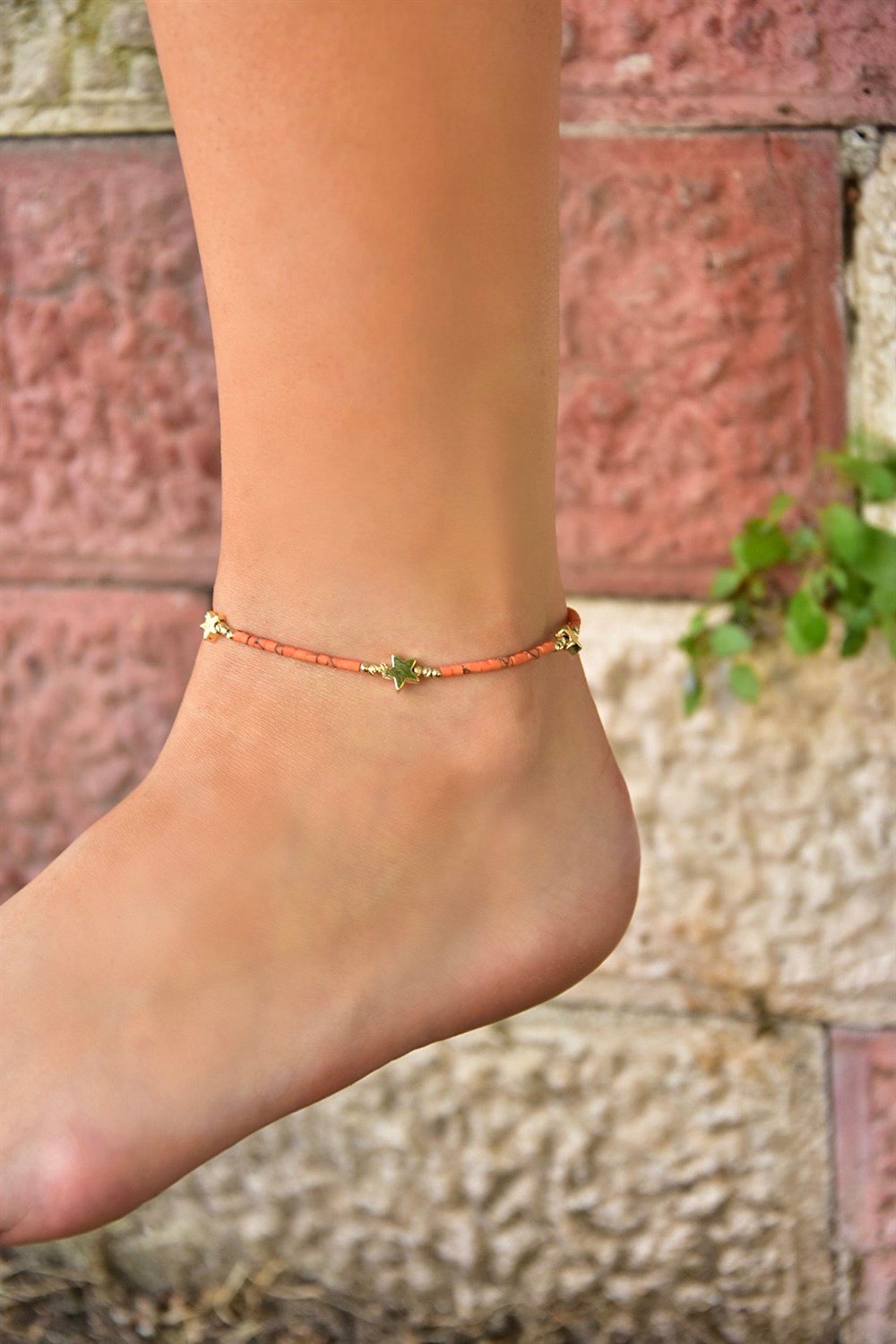 Gold Yıldız Uçlu Turuncu Fimo Halhal KA071261