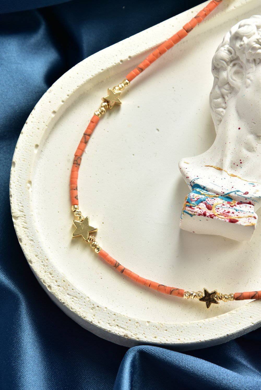 Gold Yıldız Uçlu Turuncu Fimo Halhal KA071261