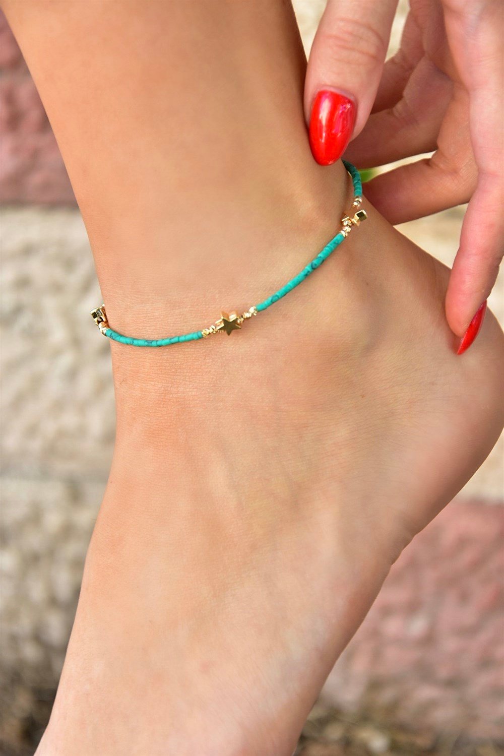 Gold Yıldız Uçlu Yeşil Fimo Halhal KA071261