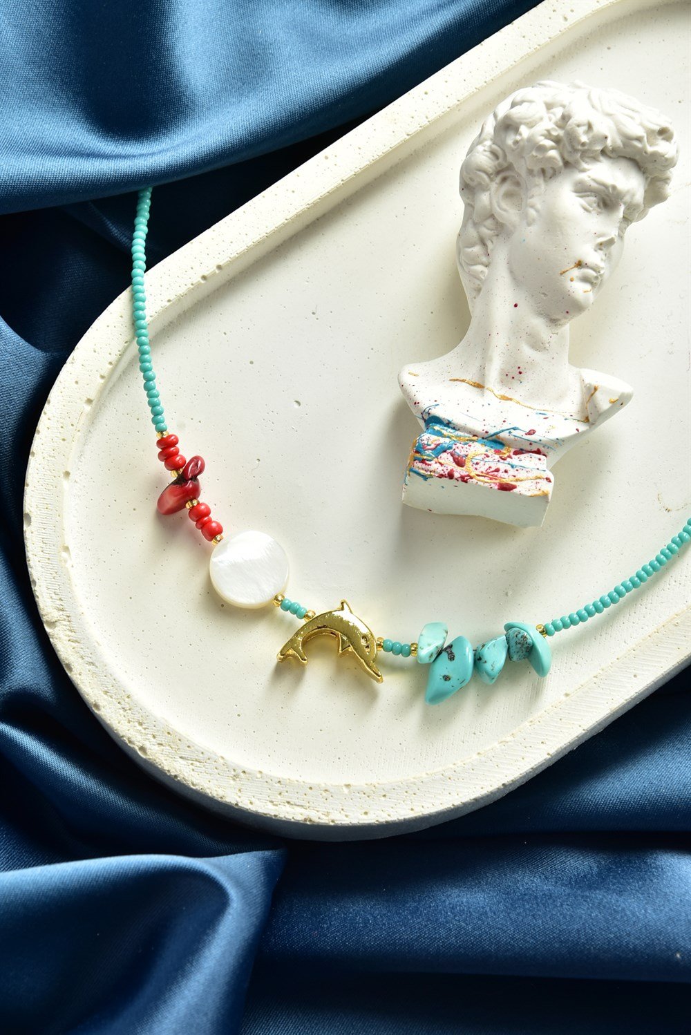 Gold Yunus Uçlu Sedef Detaylı Turkuaz Boncuk Halhal KA011208