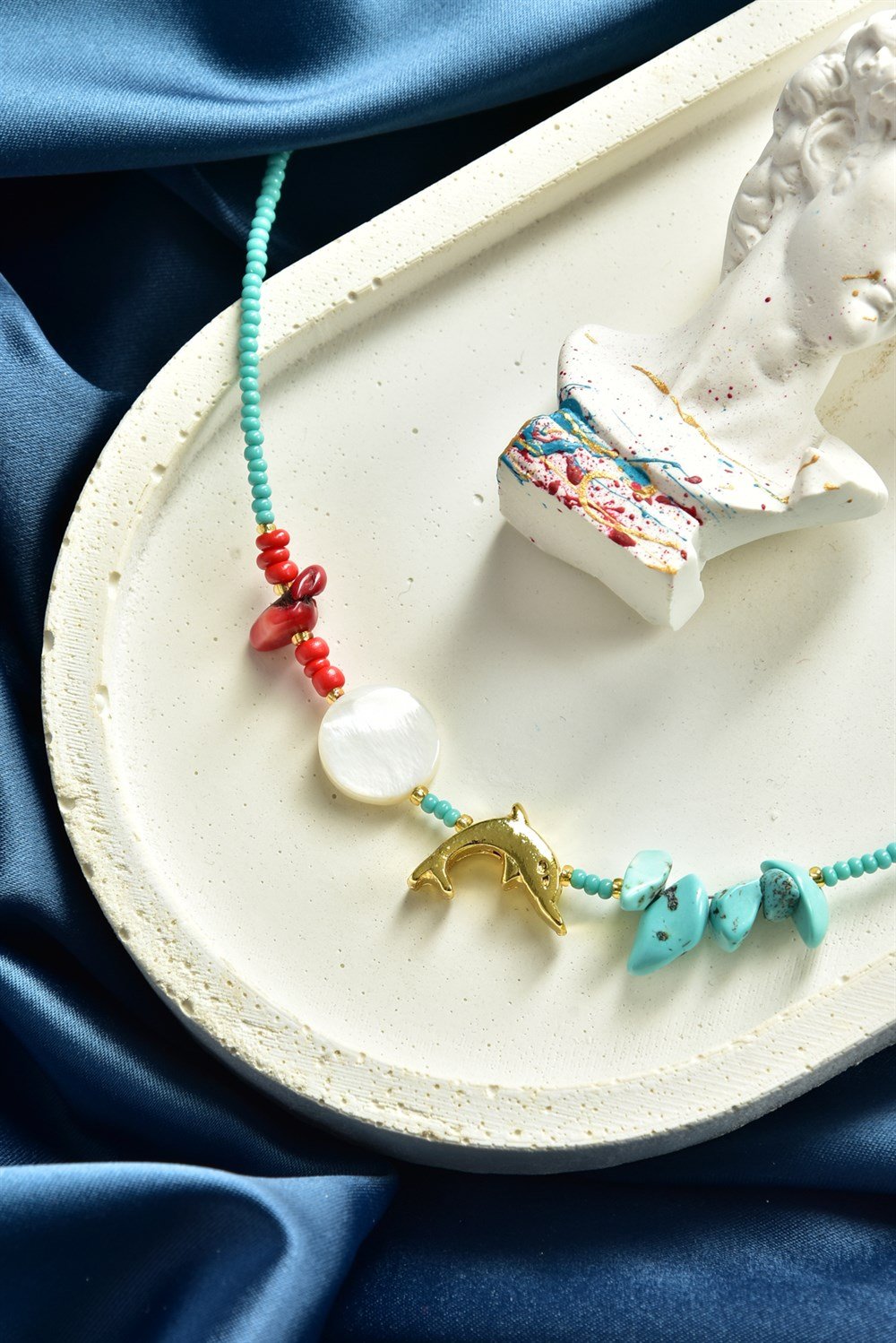 Gold Yunus Uçlu Sedef Detaylı Turkuaz Boncuk Halhal KA011208