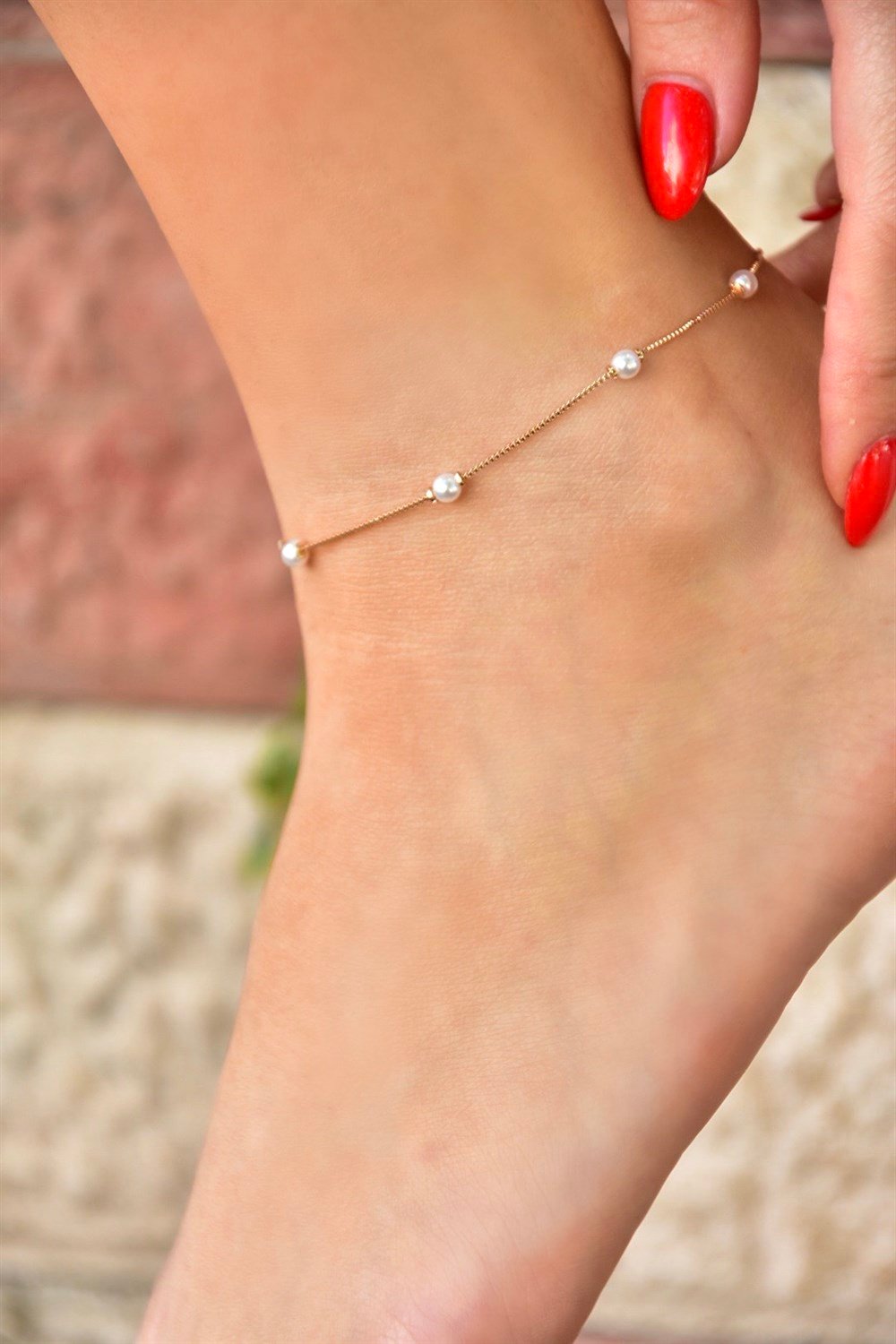 İnci Detaylı Gold Zincir Halhal KA061256