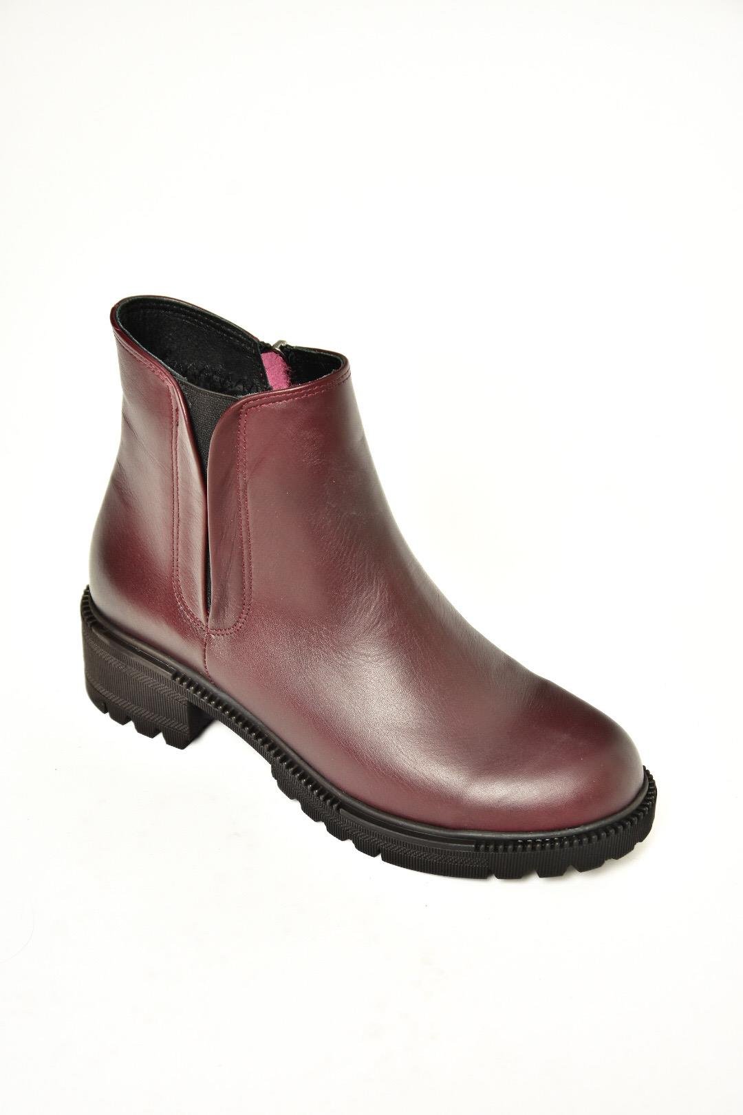 J654011903 Bordo Hakiki Deri Kadın Bot