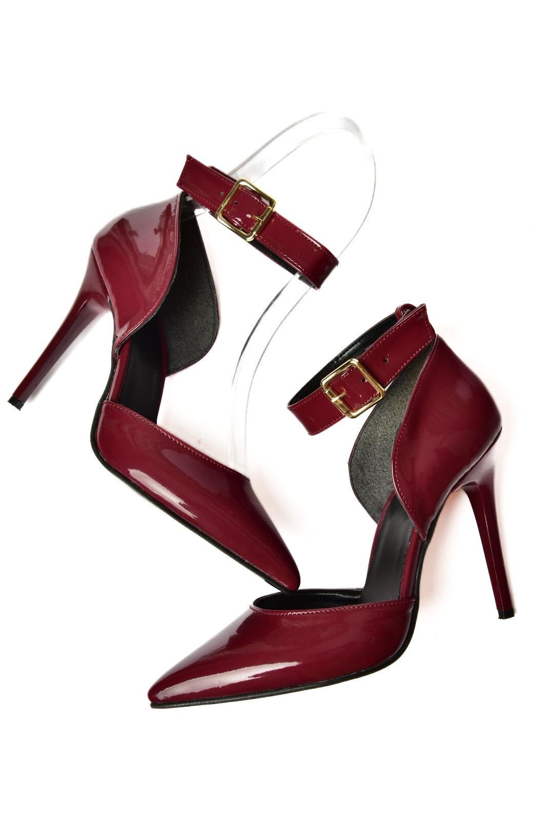 K654073308 Bordo Rugan İnce Topuklu Kadın Ayakkabı