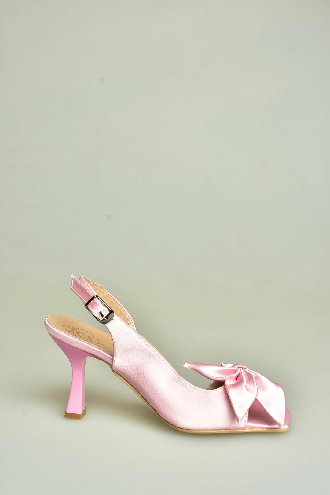 K749384904 Pembe Kumaş Kurdele Detaylı Topuklu Ayakkabı