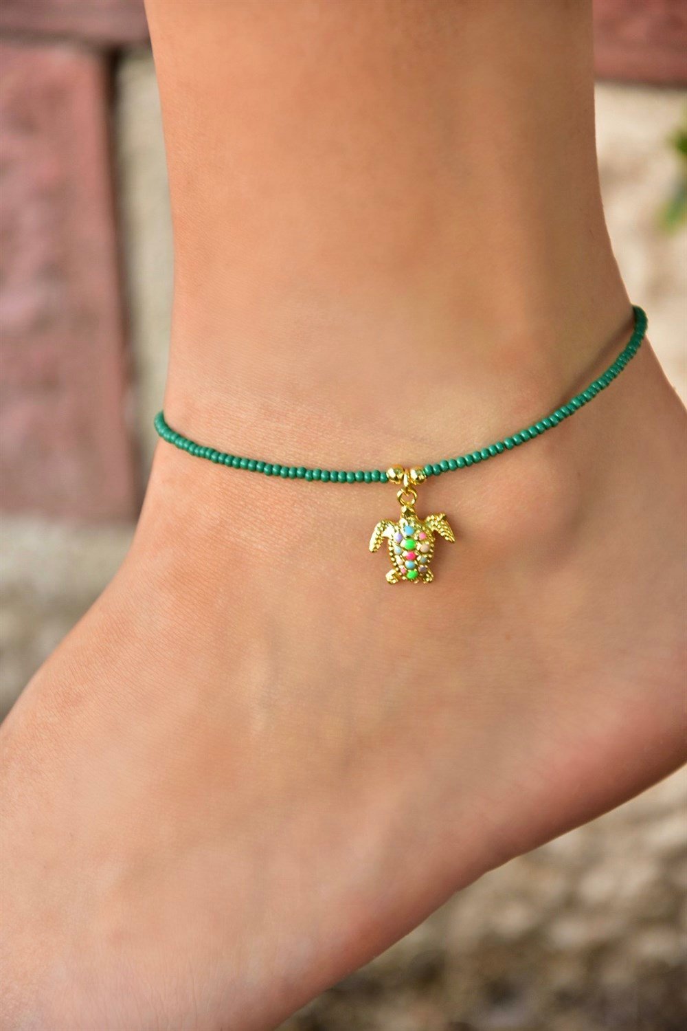 Karetta Karetta Uçlu Yeşil Kum Boncuk Halhal KA011216