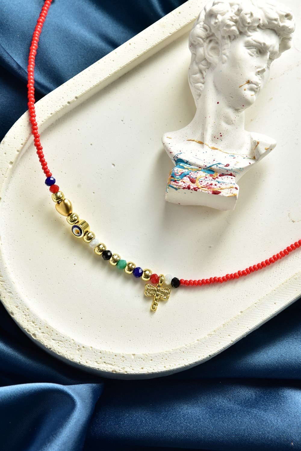 Kelebek Uçlu Nazar Boncuğu Detaylı Kırmızı Boncuk Halhal KA011215