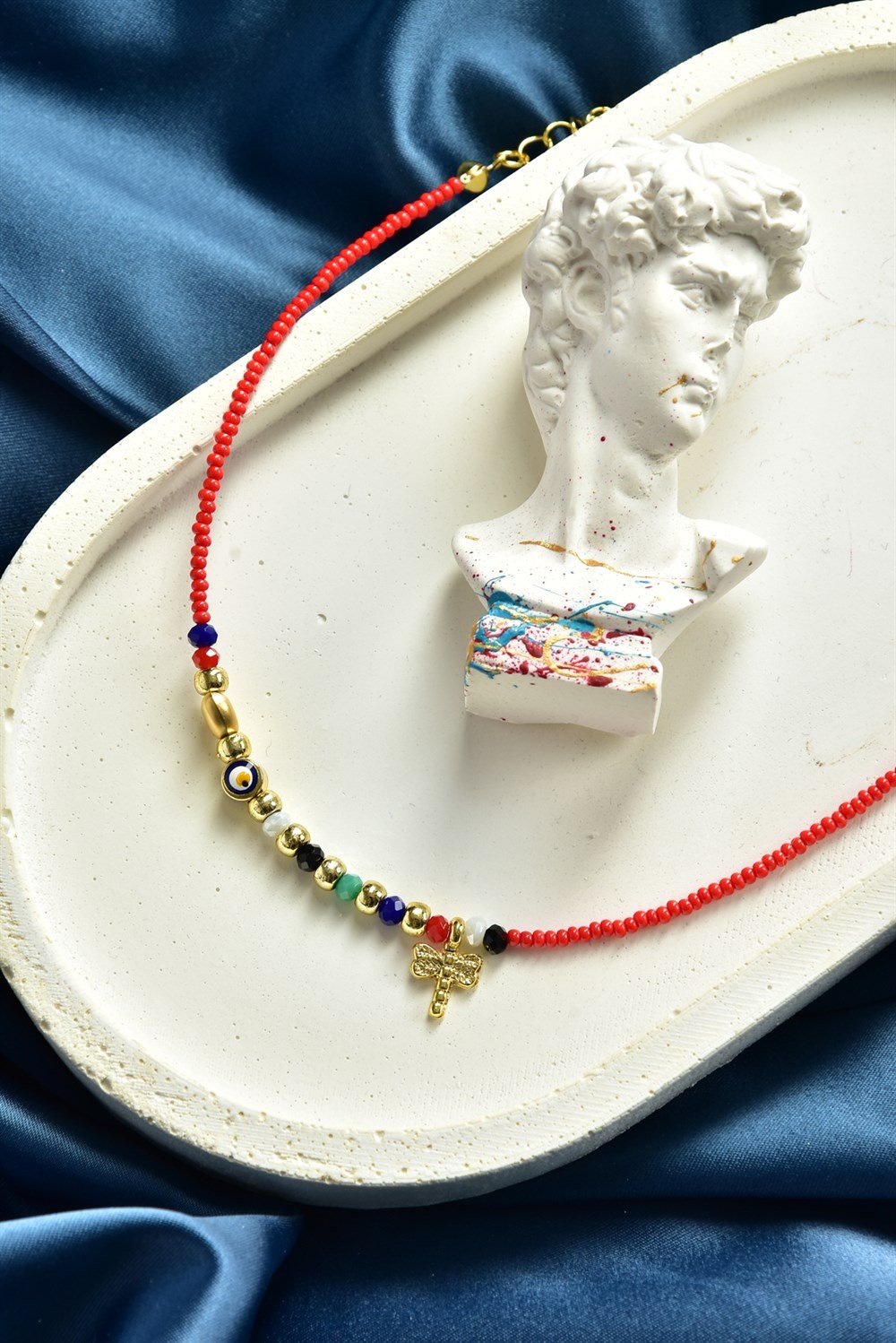 Kelebek Uçlu Nazar Boncuğu Detaylı Kırmızı Boncuk Halhal KA011215