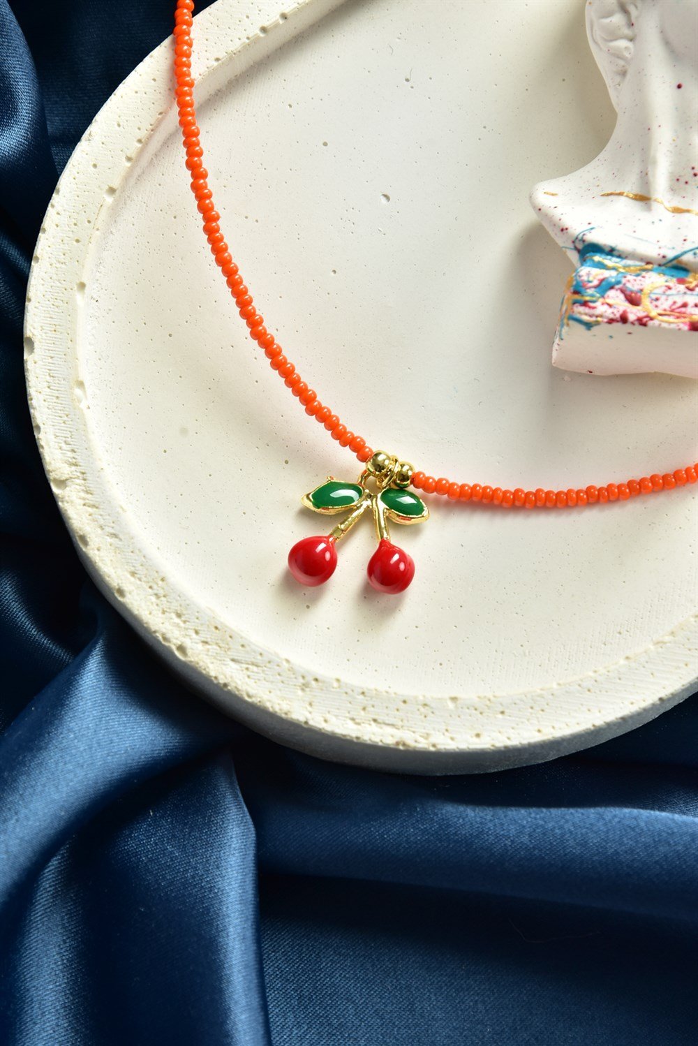 Kiraz Uçlu Turuncu Kum Boncuk Halhal KA011202