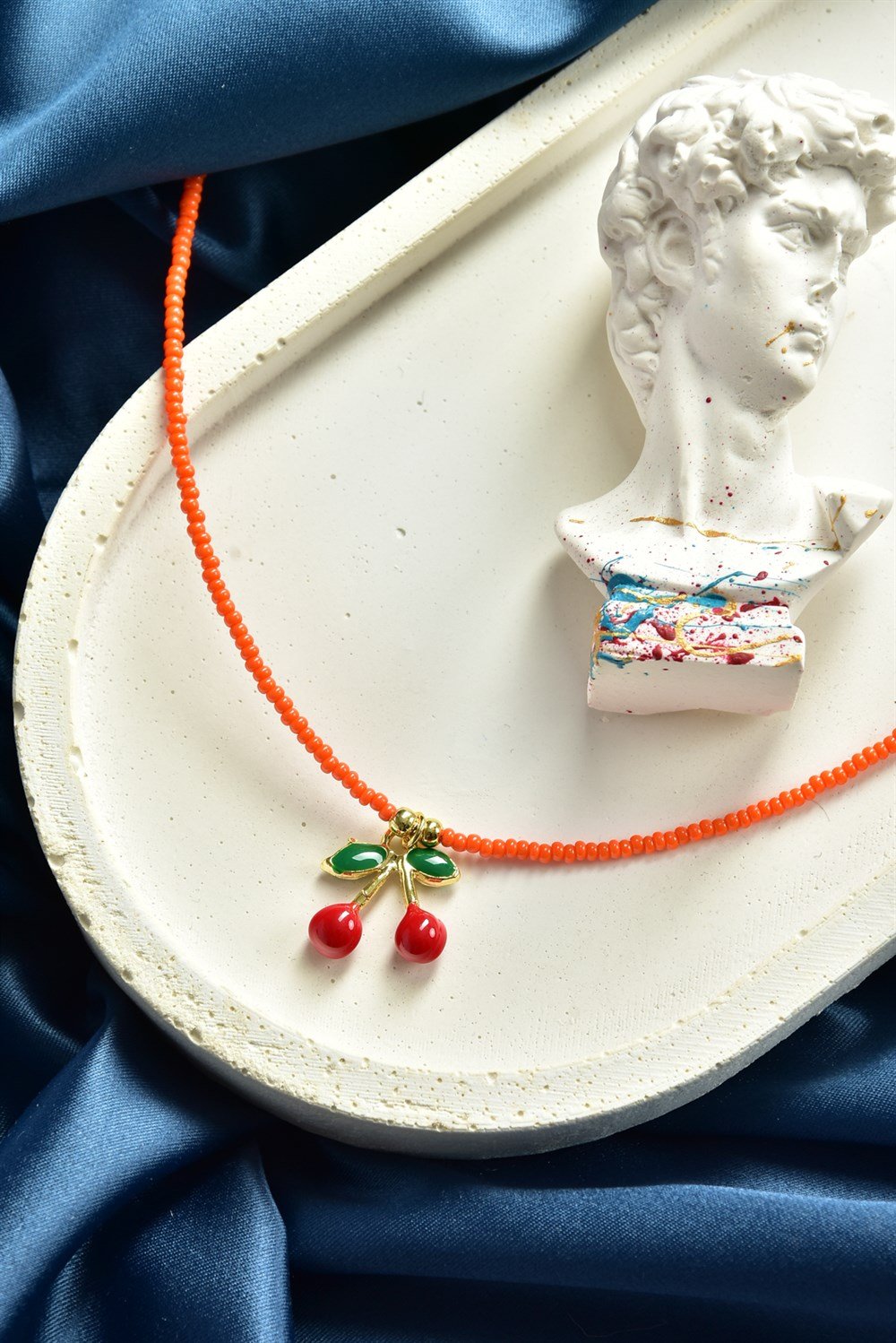 Kiraz Uçlu Turuncu Kum Boncuk Halhal KA011202