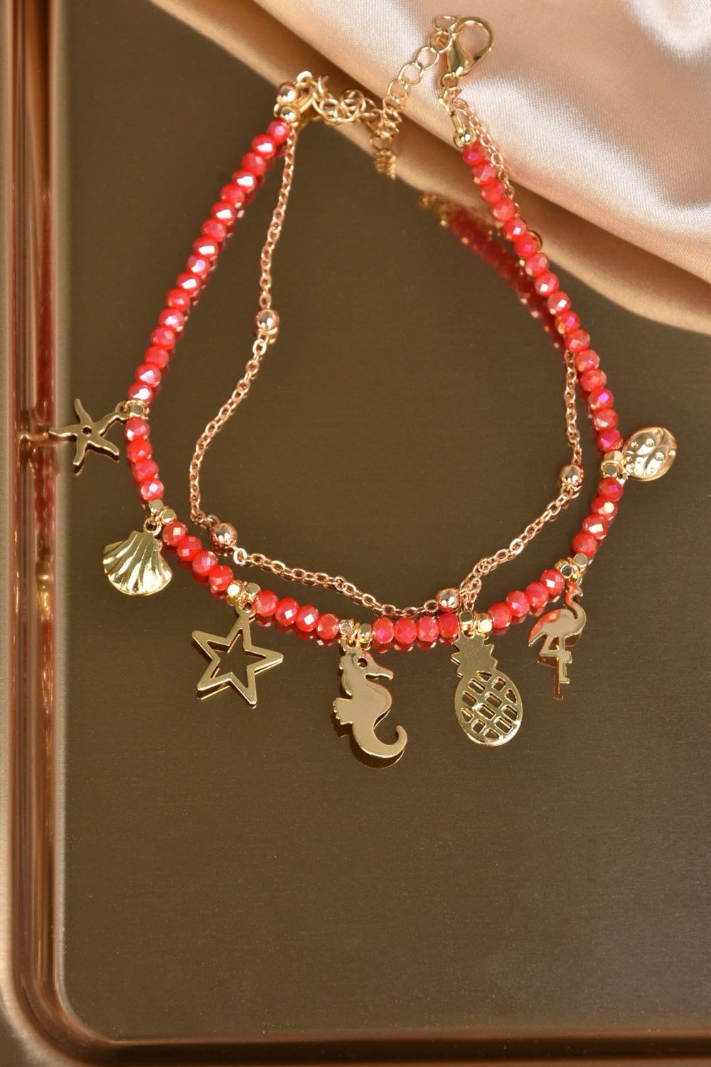Kırmızı Kristal Sallantılı Halhal KA021105