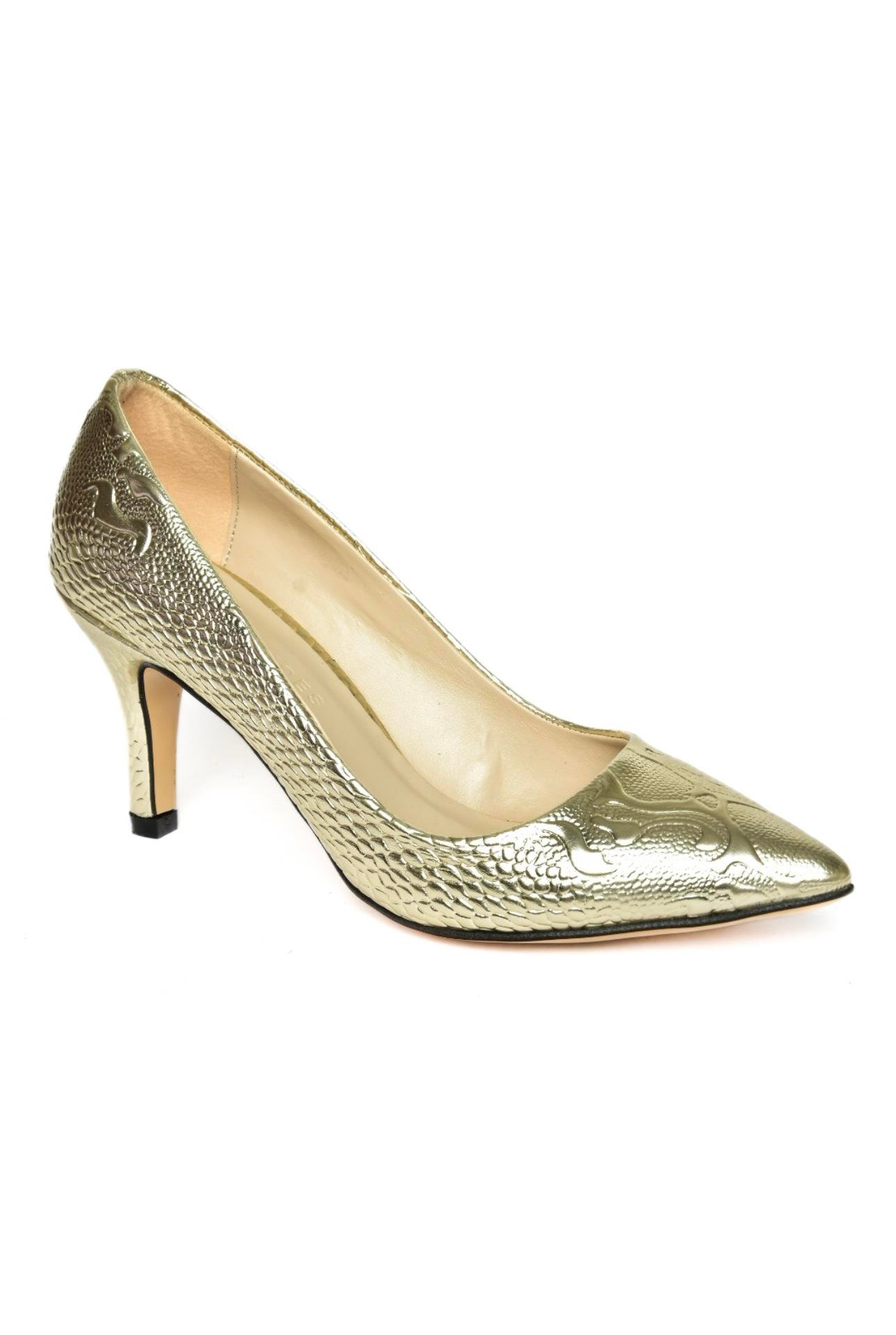 L253970024 Altın Baskı Kadın Ince Topuklu Stiletto