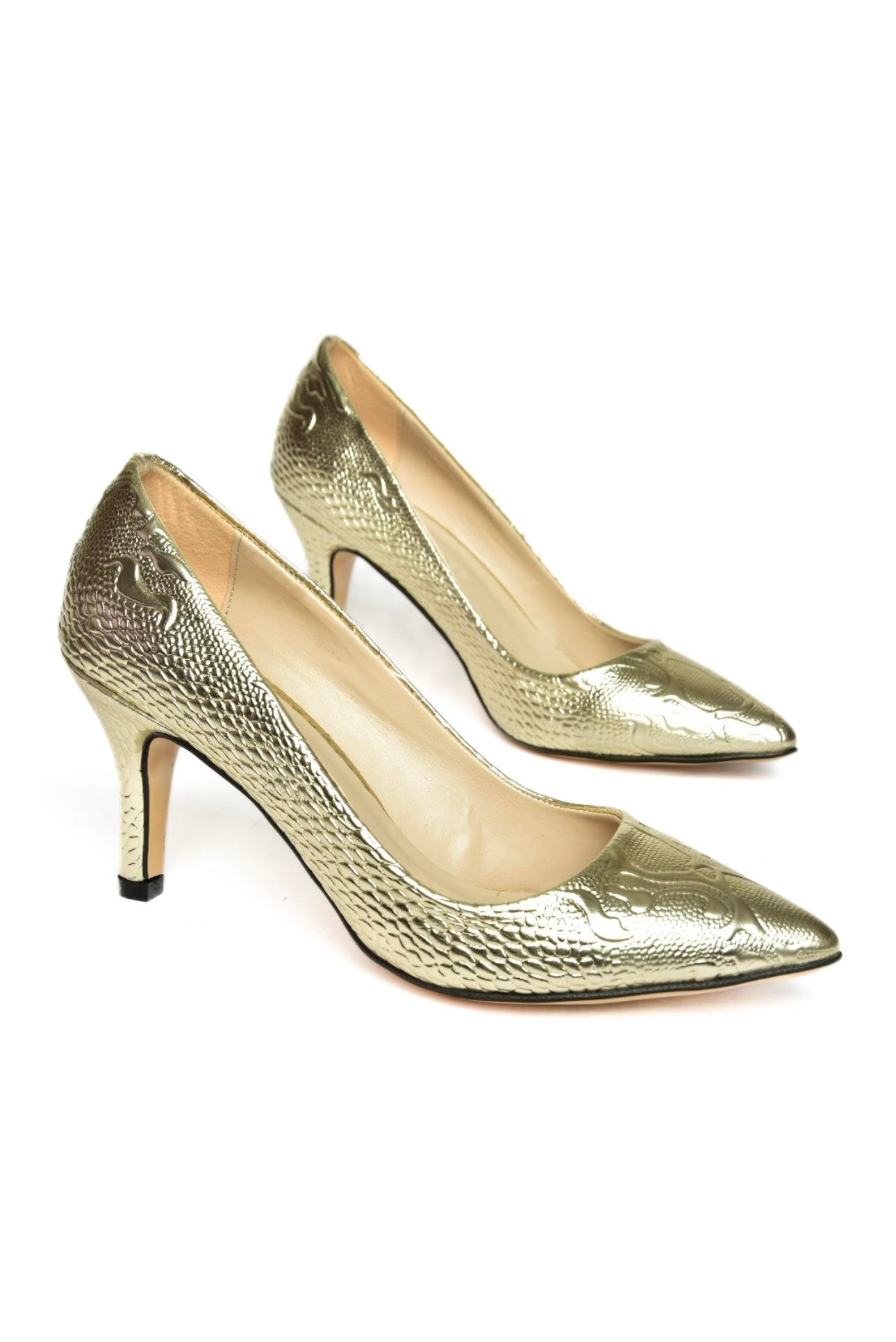 L253970024 Altın Baskı Kadın Ince Topuklu Stiletto