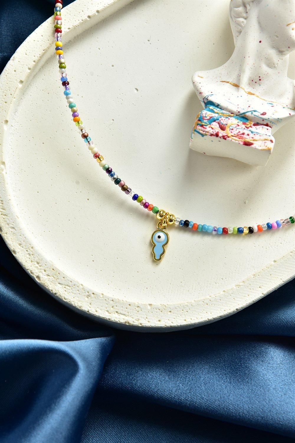 Mavi Anahtar Detaylı Multi Kum Boncuk Halhal KA011217