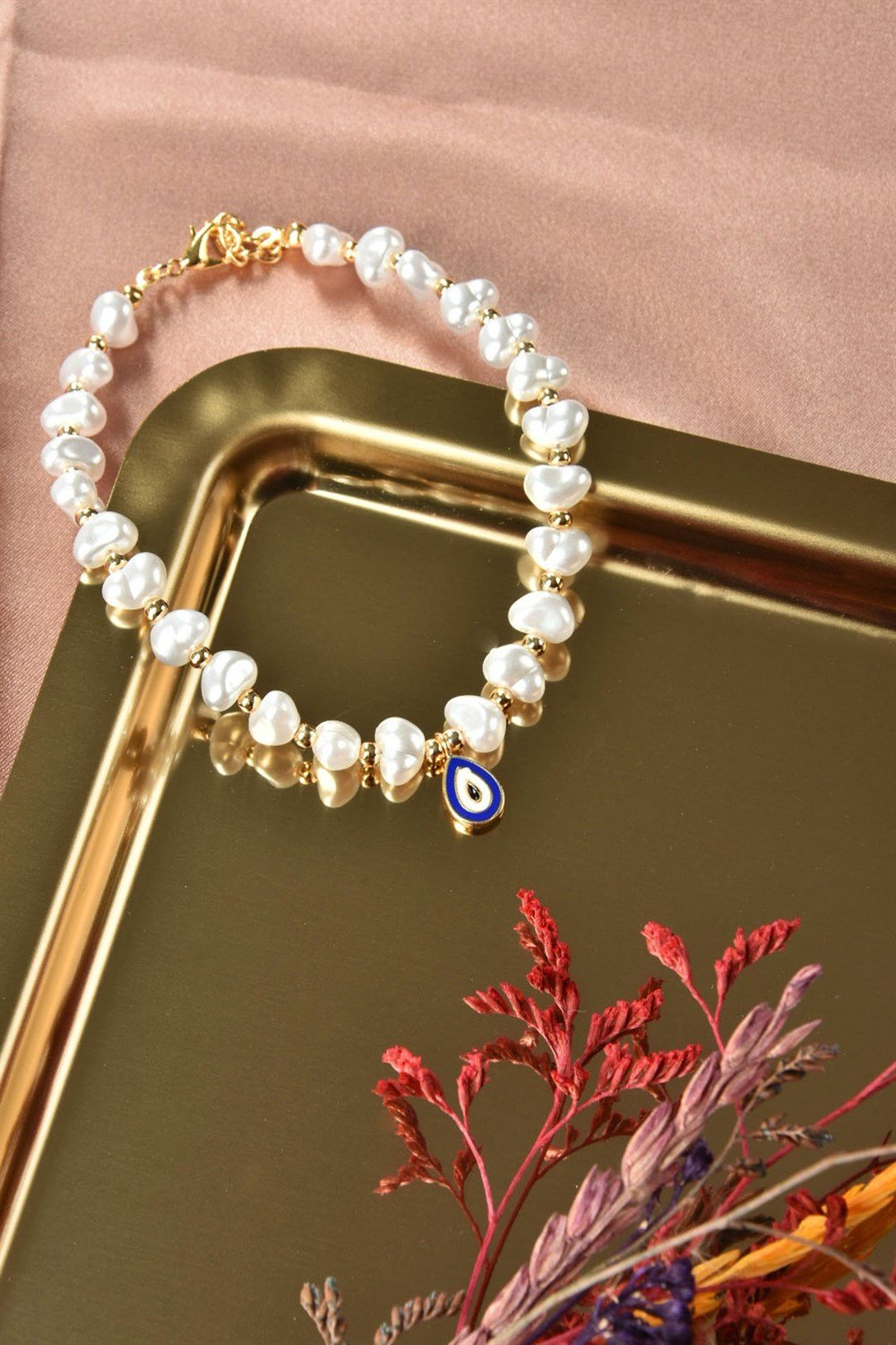 Mavi İnci Oval Nazar Boncuklu Halhal KA011011