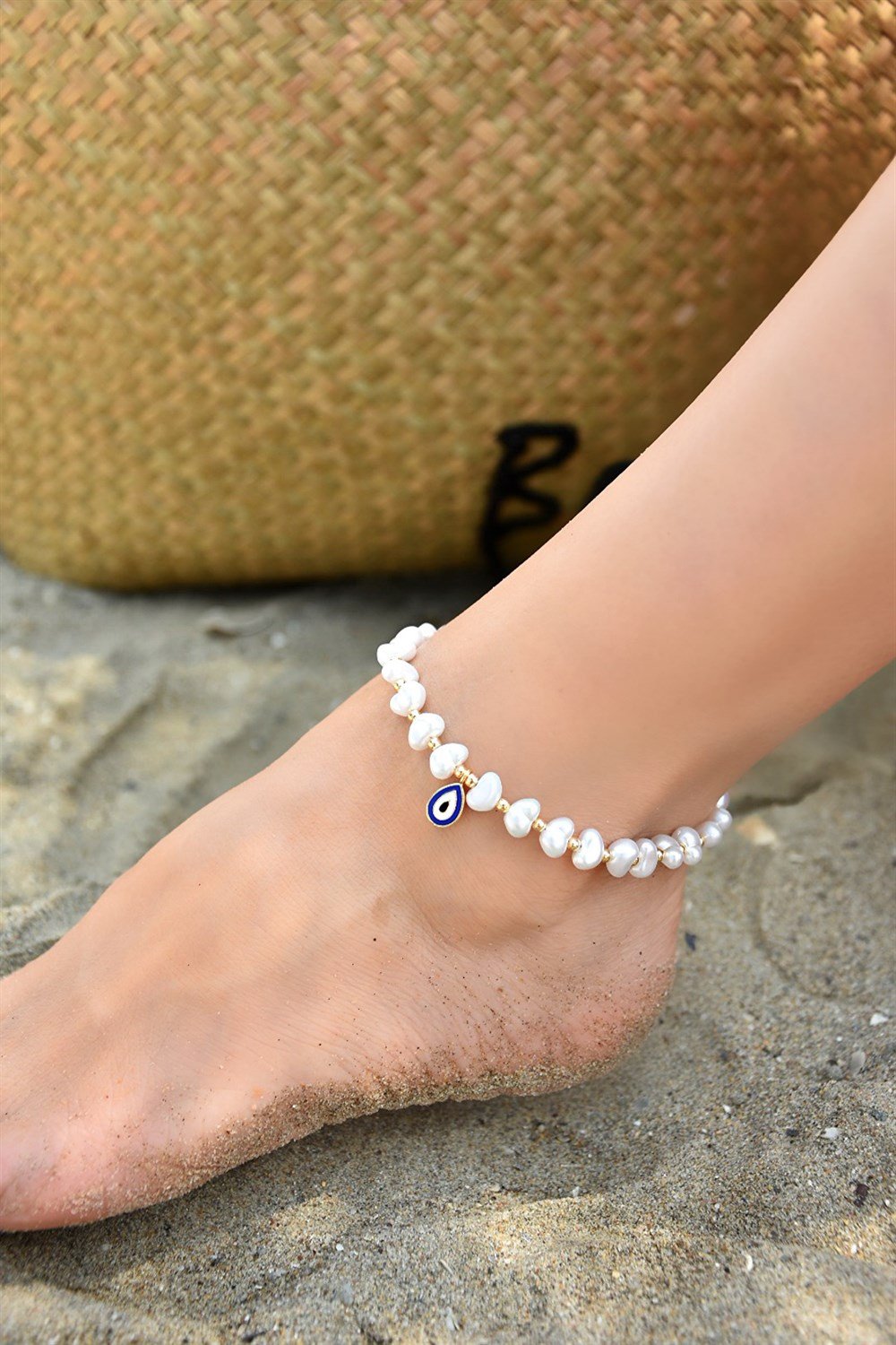 Mavi İnci Oval Nazar Boncuklu Halhal KA011011