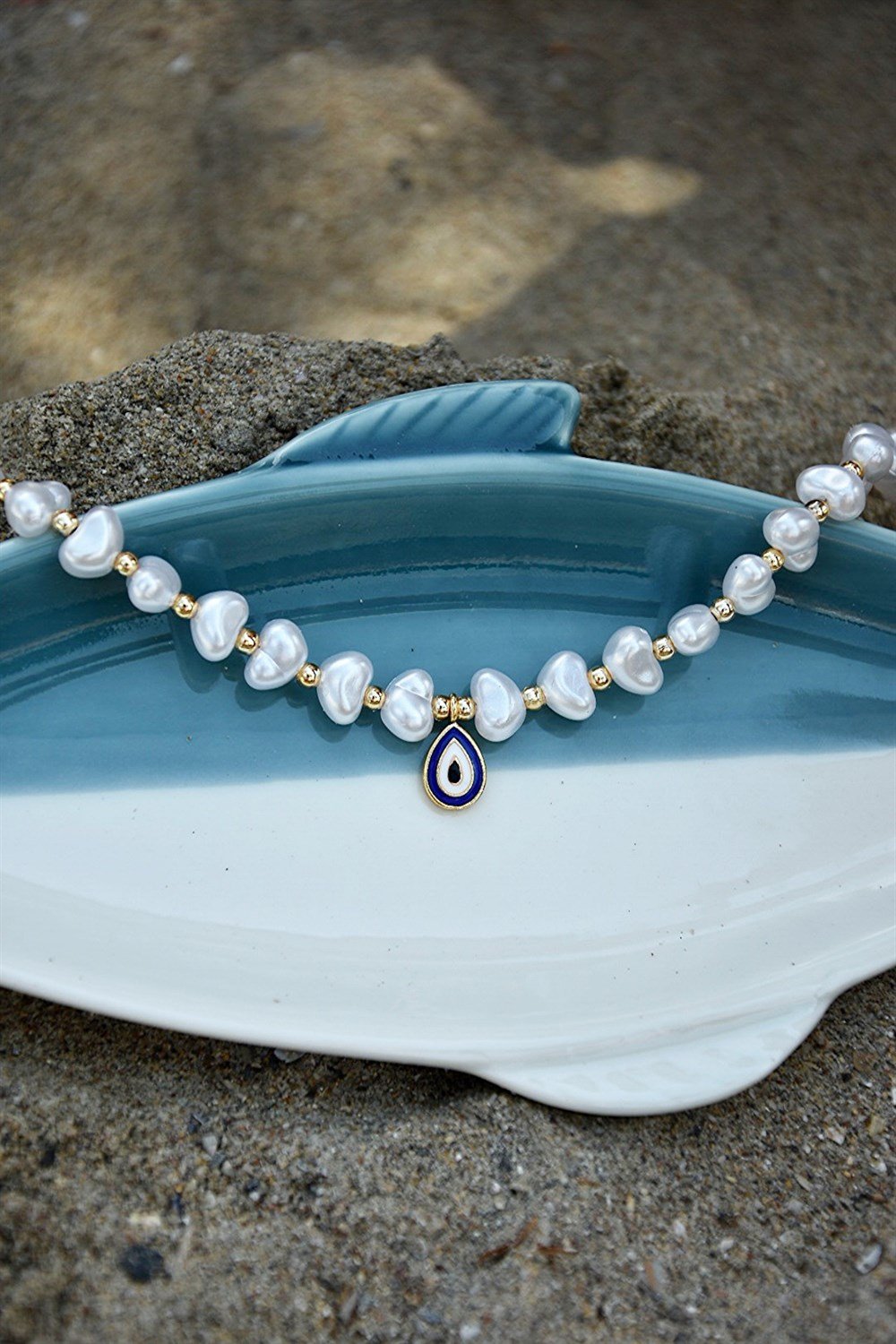 Mavi İnci Oval Nazar Boncuklu Halhal KA011011