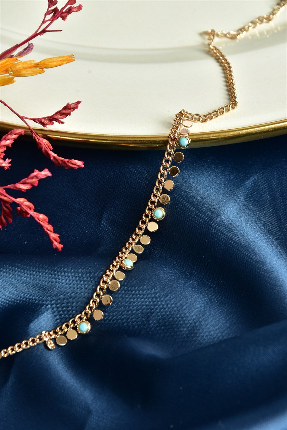 Mavi Taş Detay Mineli Gold Halhal KA061247