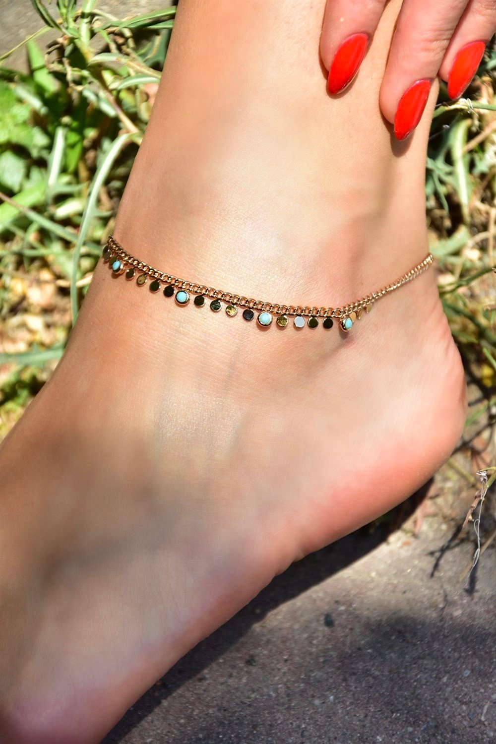 Mavi Taş Detay Mineli Gold Halhal KA061247