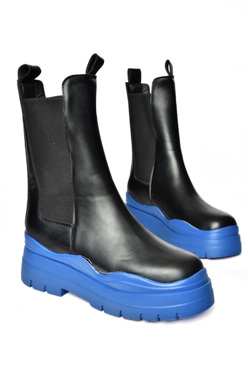 N280420009 Siyah/Saks Mavi Kalın Tabanlı Kadın Bot