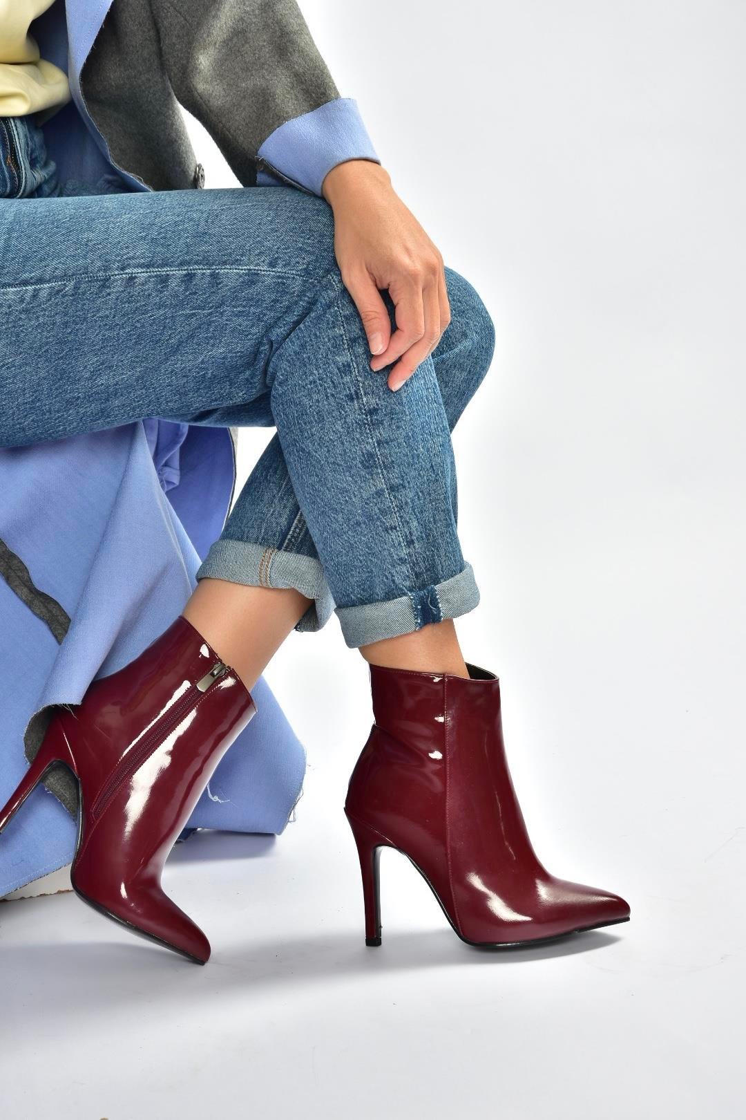 N372524408 Bordo Rugan İnce Topuklu Kadın Bot